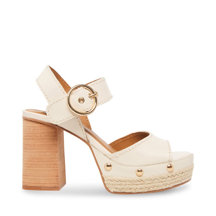 White Steve Madden Kamille Leather Women\'s Heels Sandals | PH 1294PMG